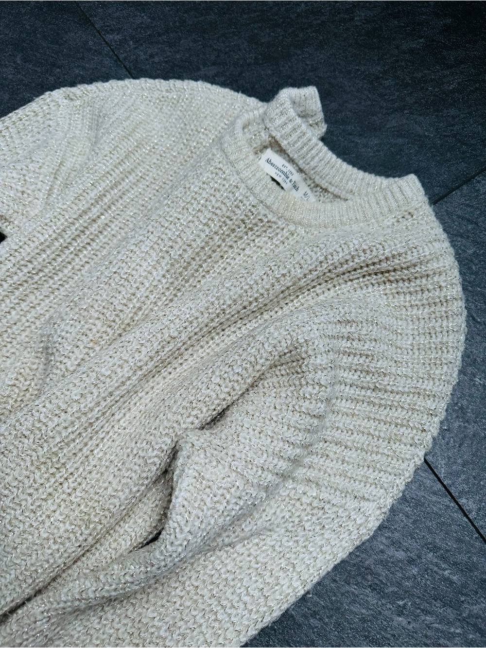 Abercrombie & Fitch Women Cream Ribbed Crewneck Sweater Size M-L Very Good